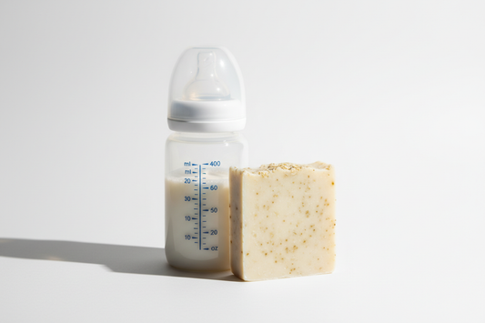 baby milk bottle and square soap